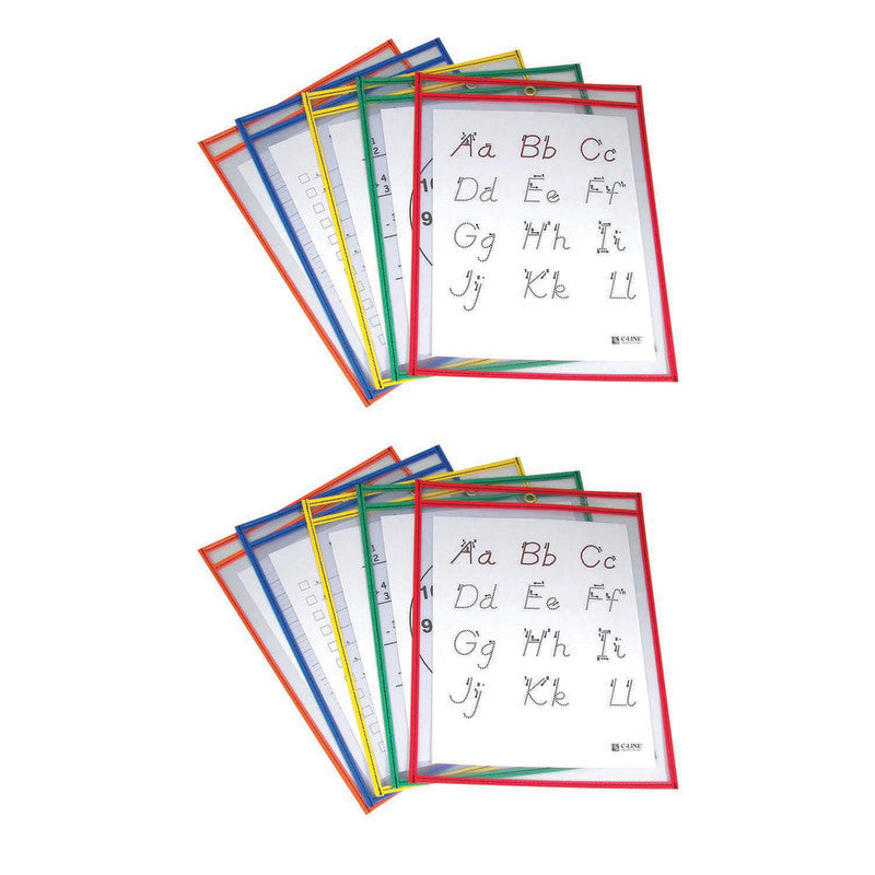 C-LINE - Reusable Dry Erase Pockets, Primary Colors, 9" x 12", 5 Per Pack, 2 Packs