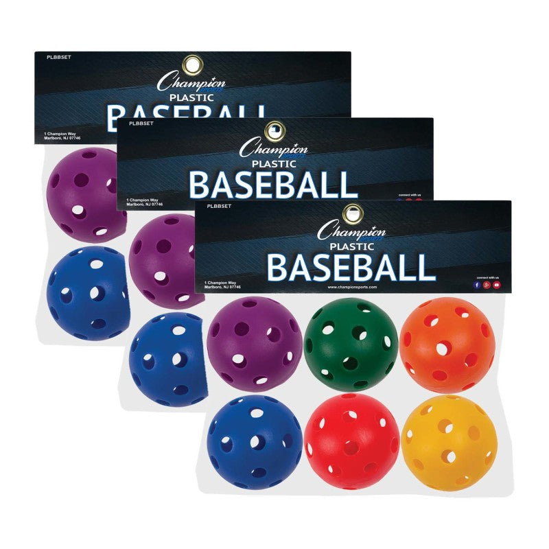CHAMPION SPORTS - Plastic Baseballs, 6 Per Set, 3 Sets