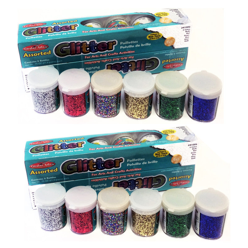 CHARLES LEONARD - Creative Arts™ Glitter, Assorted Colors, .75 oz. Shakers, 12 Per Pack, 2 Packs