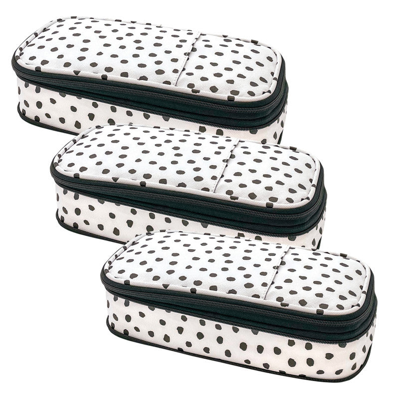 TEACHER CREATED RESOURCES - Black Painted Dots on White Pencil Case, Pack of 3