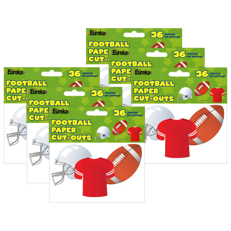 EUREKA - Football Assorted Cut Outs, 36 Per Pack, 6 Packs