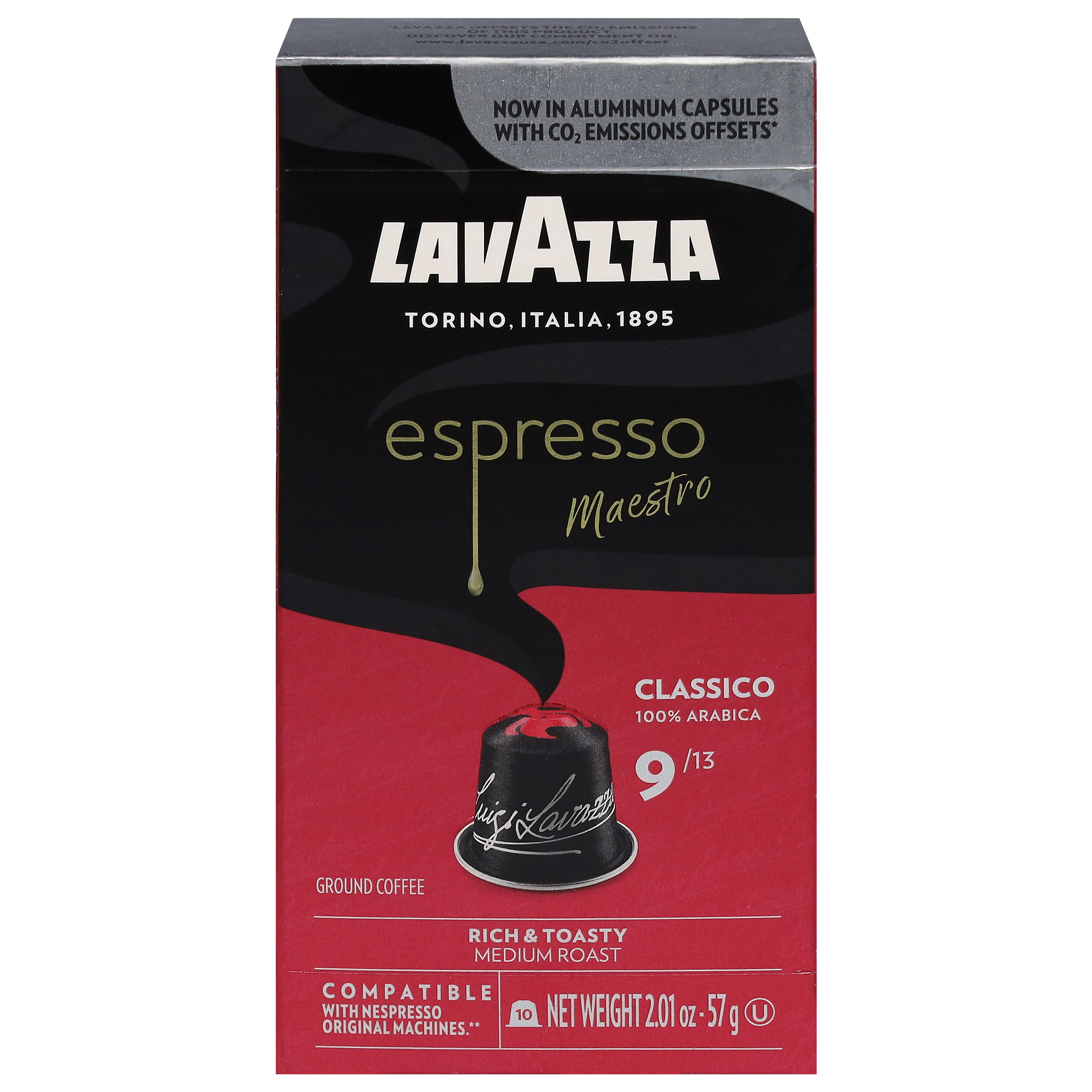 Lavazza Espresso Maestro 9/13 Medium Roast Ground 100% Arabica Classico Coffee 10 Capsules - Case of 6