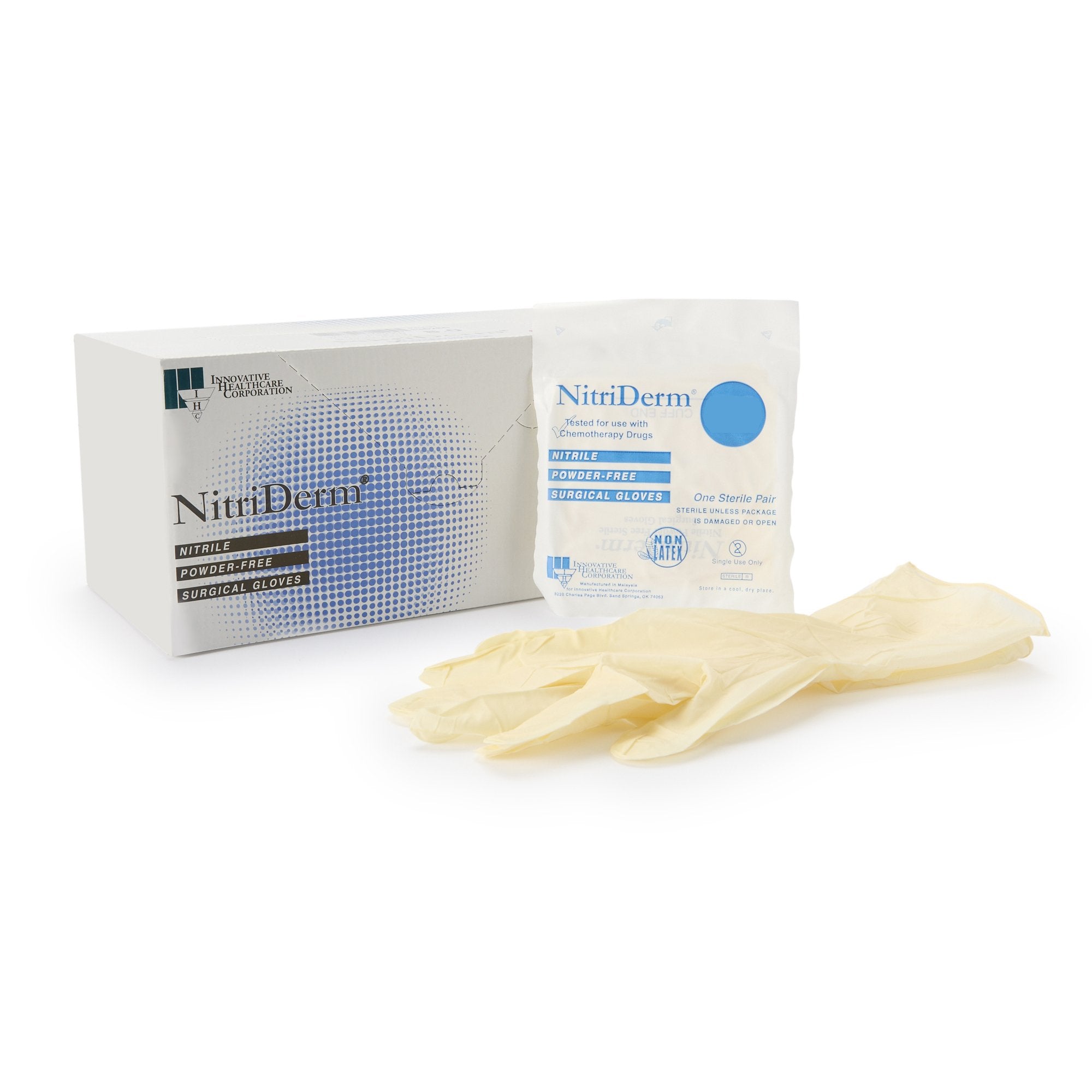 Innovative Healthcare Corp - Surgical Glove NitriDerm® Size 7.5 Sterile Nitrile Standard Cuff Length Fully Textured White Chemo Tested [50/BX]