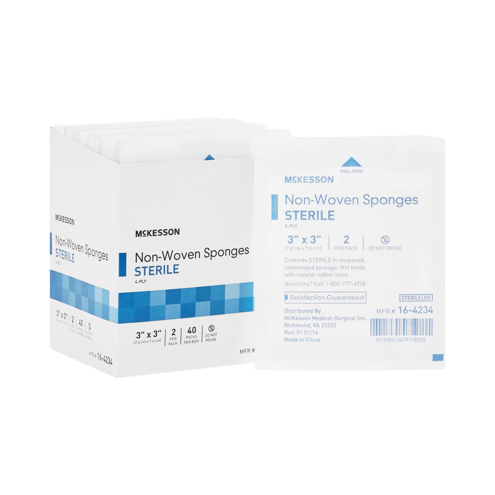 McKesson Brand - Nonwoven Sponge McKesson 3 X 3 Inch 4-Ply Sterile 2 per Pack [40/BX]