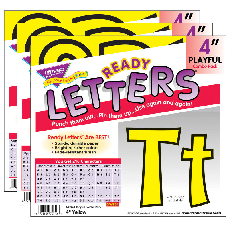 TREND - Yellow 4" Playful Combo Ready Letters®, 3 Packs