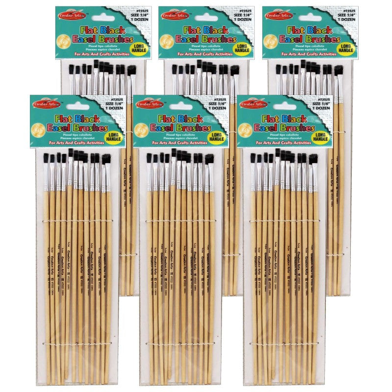 CHARLES LEONARD - Flat Tip Easel Paint Brushes, 1/4", 12 Per Set, 6 Sets