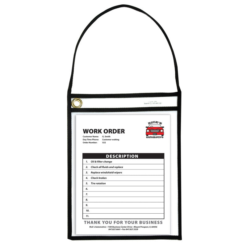 C-LINE - Shop Ticket Holder With Strap, Black, Stitched, Both Sides Clear, 9" x 12", Box of 15