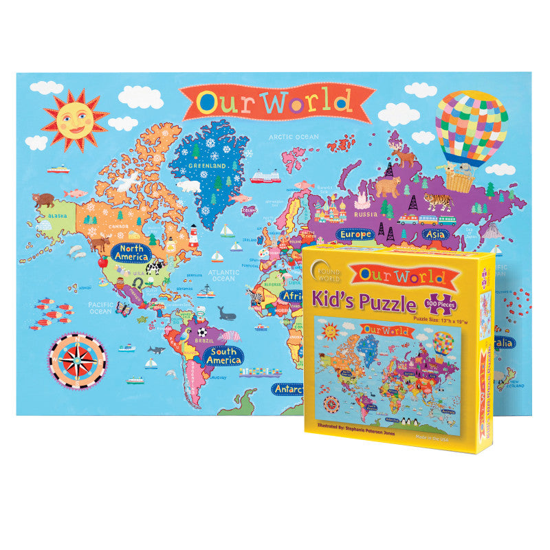 ROUND WORLD PRODUCTS - Kid's Jigsaw Puzzle, World, 13" x 19", 100 Pieces
