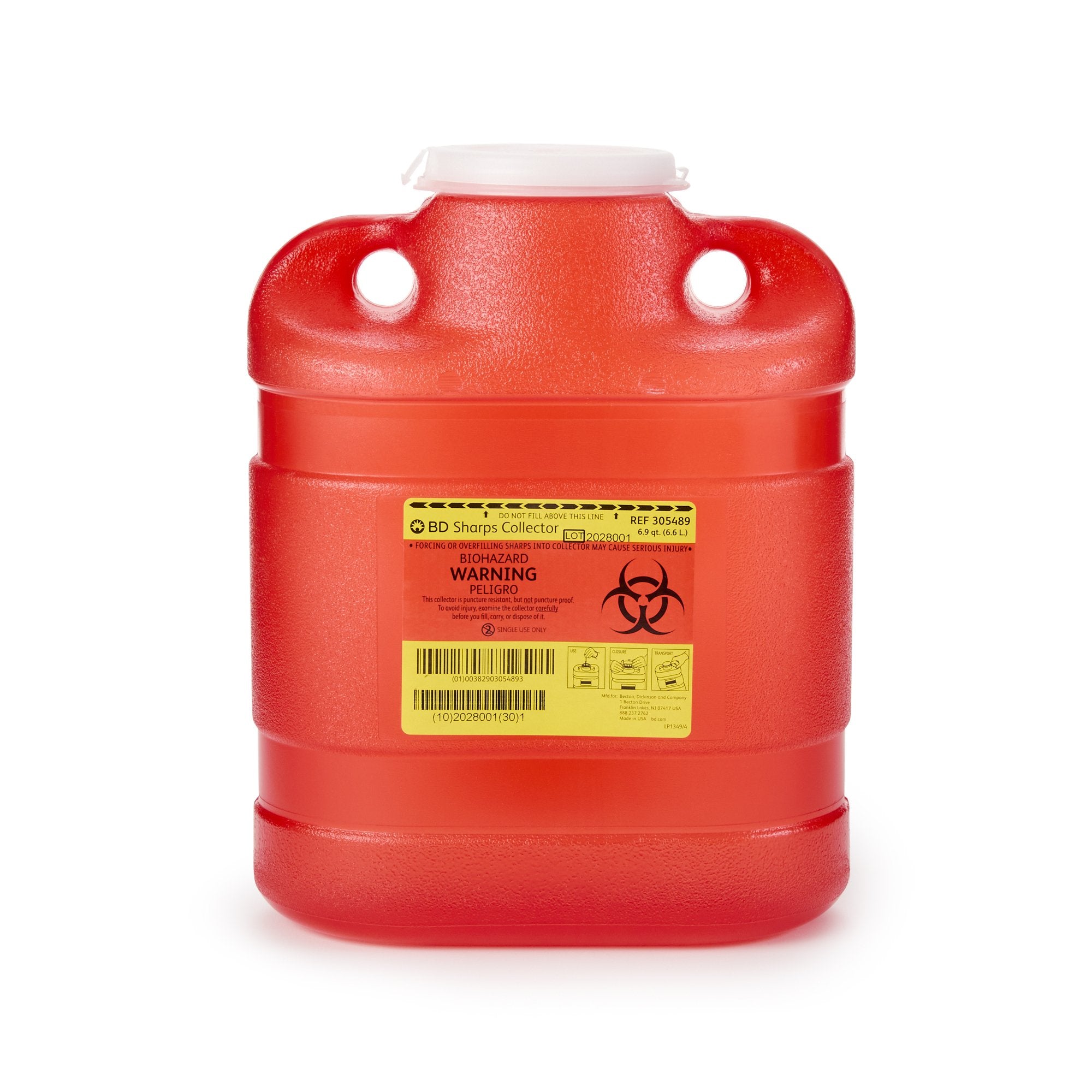 BD - Sharps Container BD™ Red Base 11-1/2 H X 9-2/5 W X 5-3/10 D Inch Vertical Entry 1.725 Gallon [1/EA]