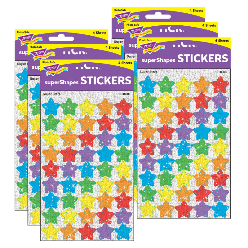 TREND - Super Stars superShapes Stickers-Sparkle, 180 Per Pack, 6 Packs