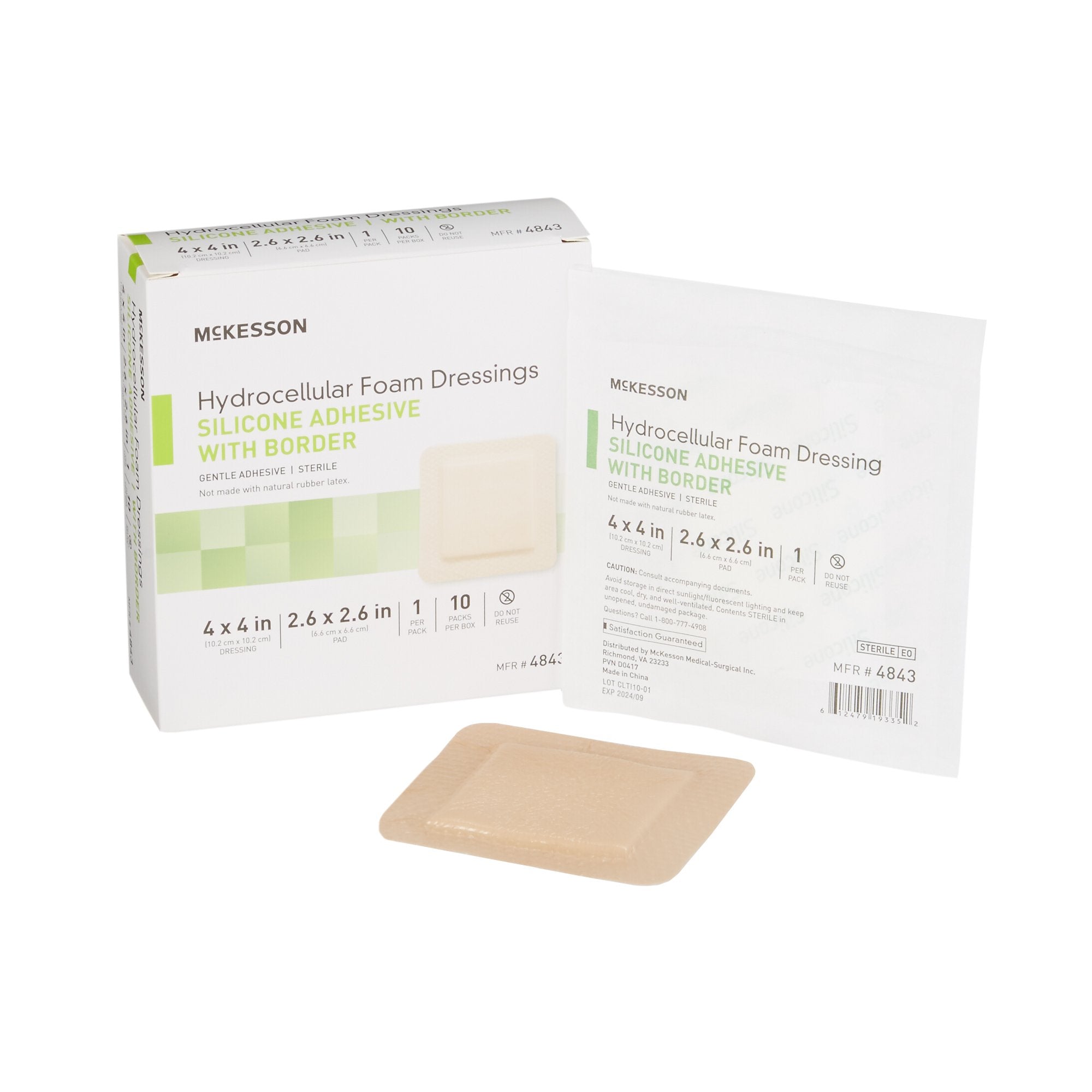 McKesson Brand - Foam Dressing McKesson 4 X 4 Inch With Border Film Backing Silicone Gel Adhesive Square Sterile [1/EA]