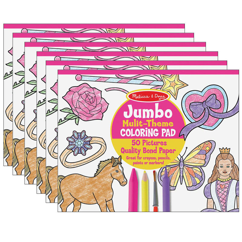 MELISSA & DOUG - Jumbo Multi-Theme Coloring Pad, 11" x 14", Pink, Pack of 6