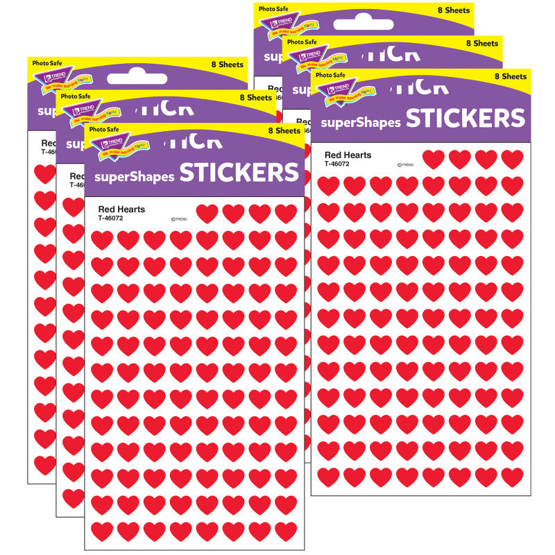 TREND - Red Hearts superShapes Stickers, 800 Per Pack, 6 Packs
