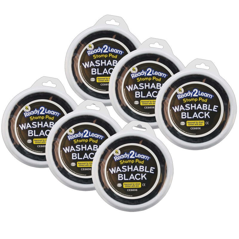 READY 2 LEARN - Jumbo Circular Washable Stamp Pad - Black - 5.75" dia. - Pack of 6