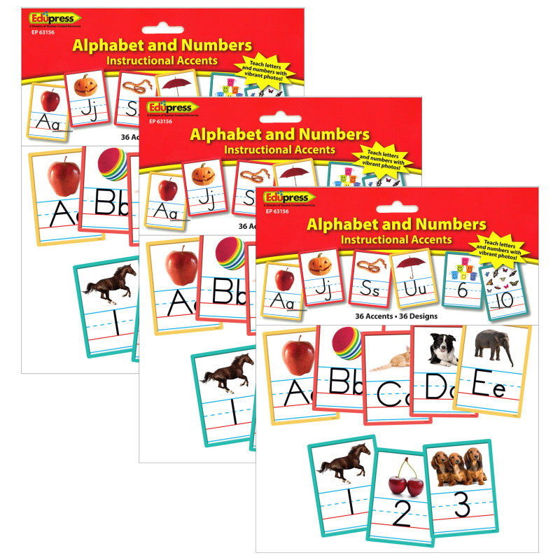 EDUPRESS - Alphabet and Numbers Accents, 36 Per Pack, 3 Packs