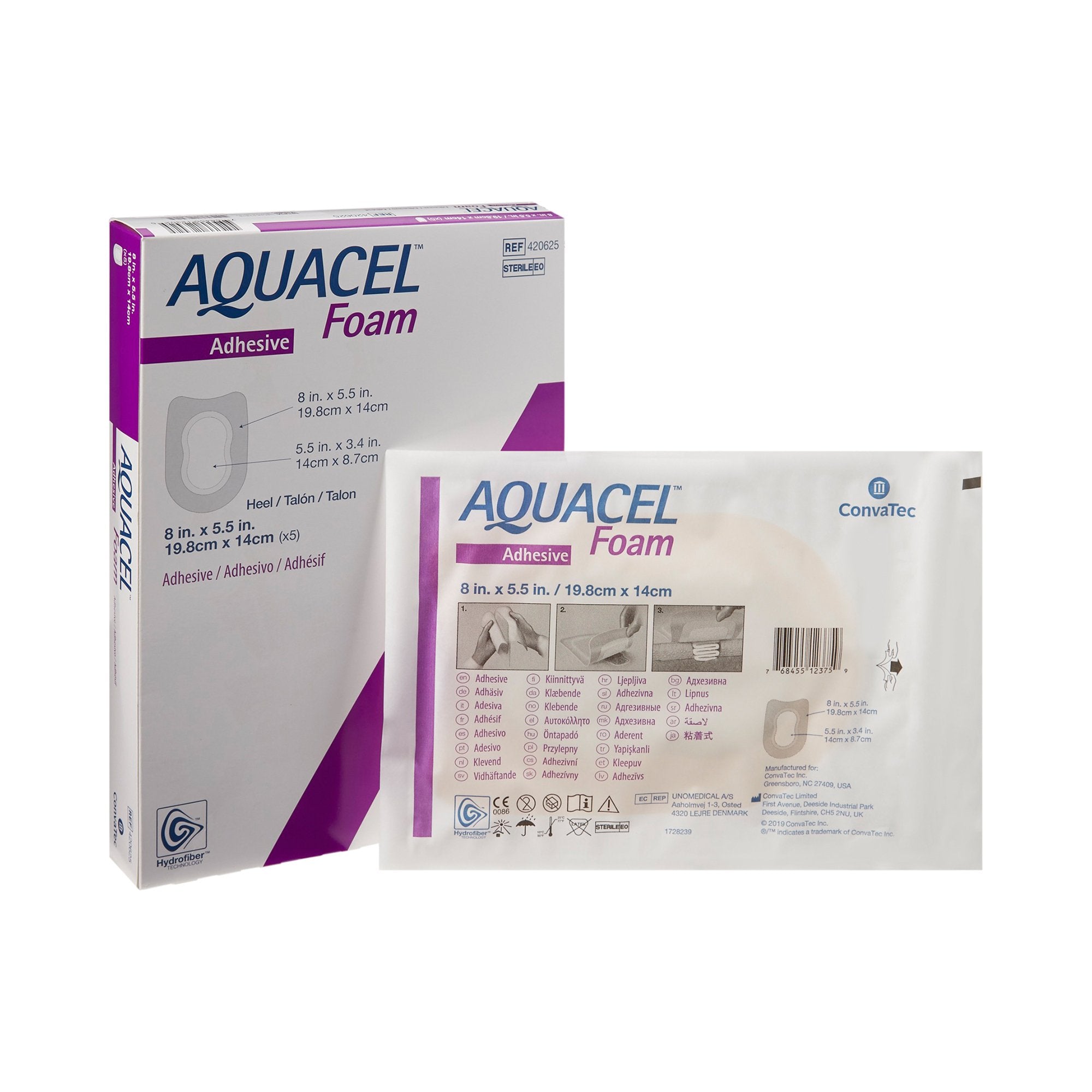 ConvaTec - Foam Dressing Aquacel® 5-1/2 X 8 Inch With Border Waterproof Film Backing Silicone Adhesive Heel Sterile [5/BX]
