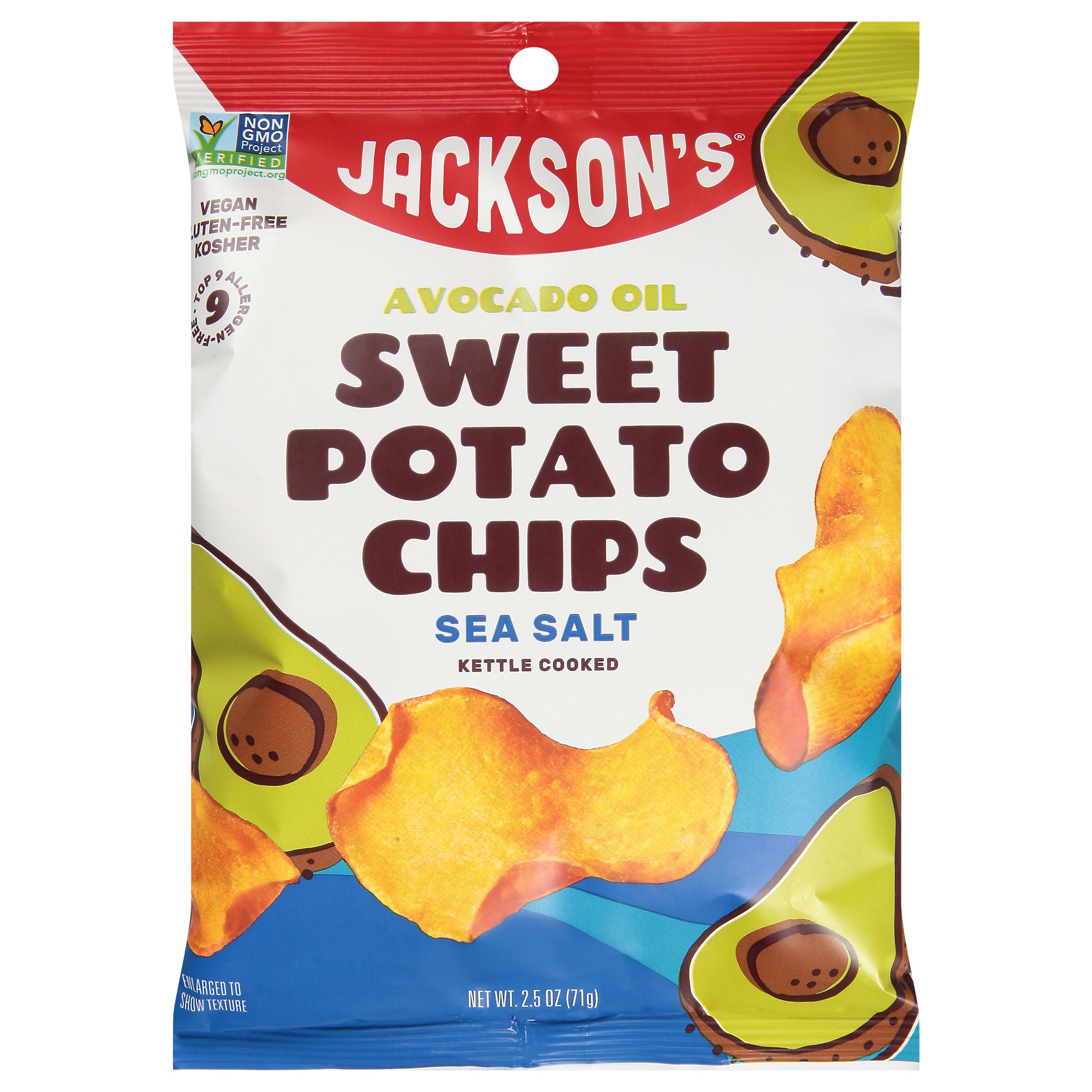 Jackson's Avocado Oil Kettle Cooked Sea Salt Sweet Potato Chips 2.5 oz - Case of 8