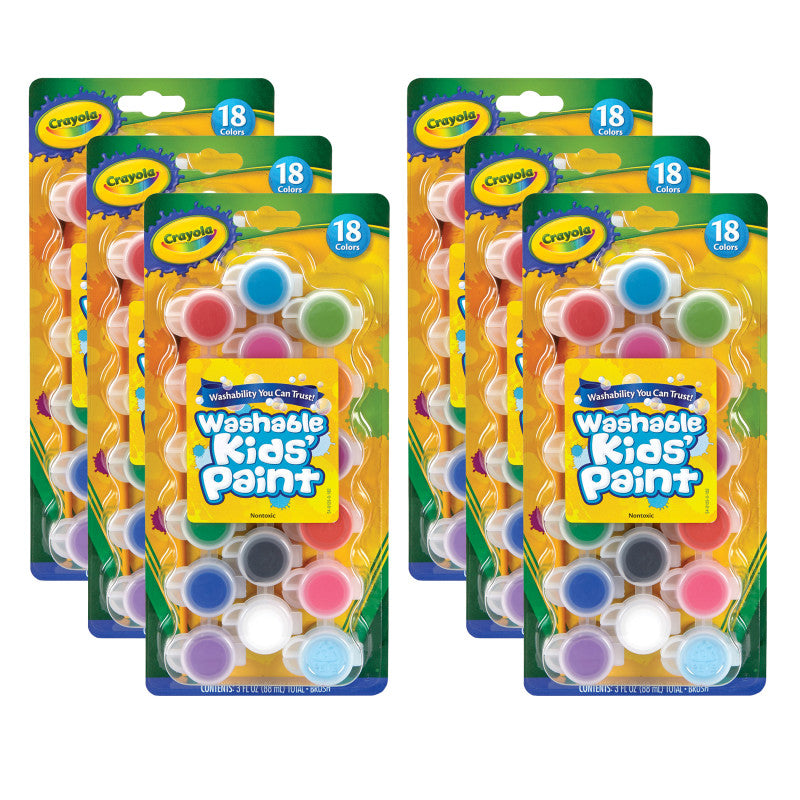 Washable Kids Paint Set & Paintbrush, 18 Count, 6 Sets