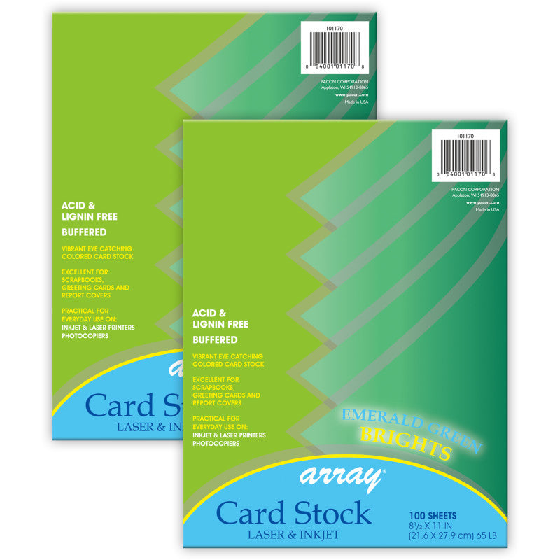 PACON - Card Stock, Emerald Green, 8-1/2" x 11", 100 Sheets Per Pack, 2 Packs