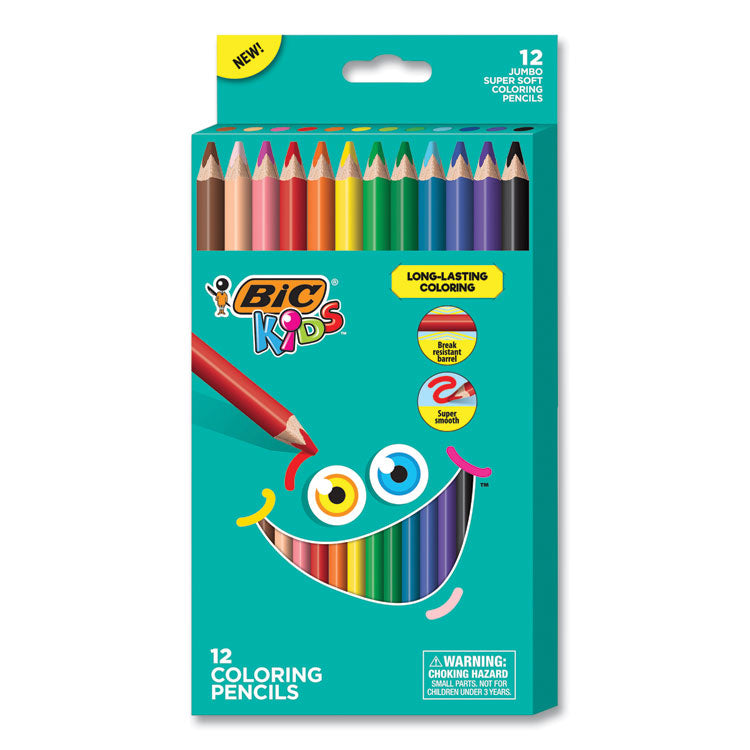 BIC - Kids Jumbo Coloring Pencils, 1 mm, HB2 (#2), Assorted Lead, Assorted Barrel Colors, 12/Pack