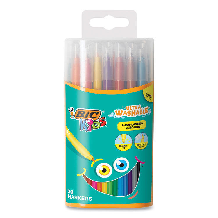 BIC - Kids Ultra Washable Markers, Plastic Tube, Medium Bullet Tip, Assorted Colors, 20/Pack