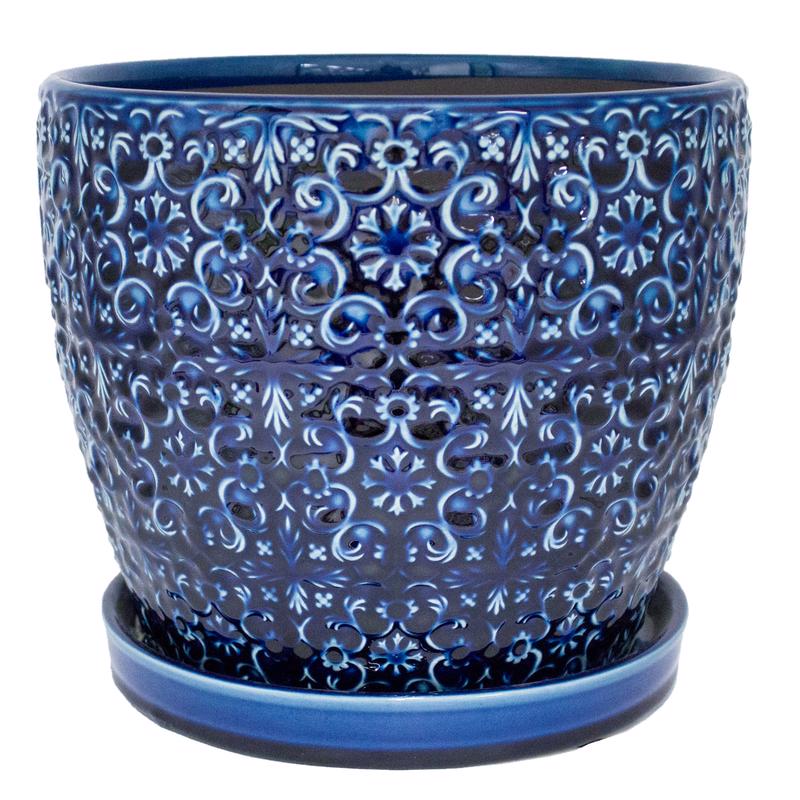 TRENDSPOT - Trendspot Mediterranean 10.16 in. H X 11.9 in. W X 11.9 in. D X 12 in. D Ceramic Planter Blue