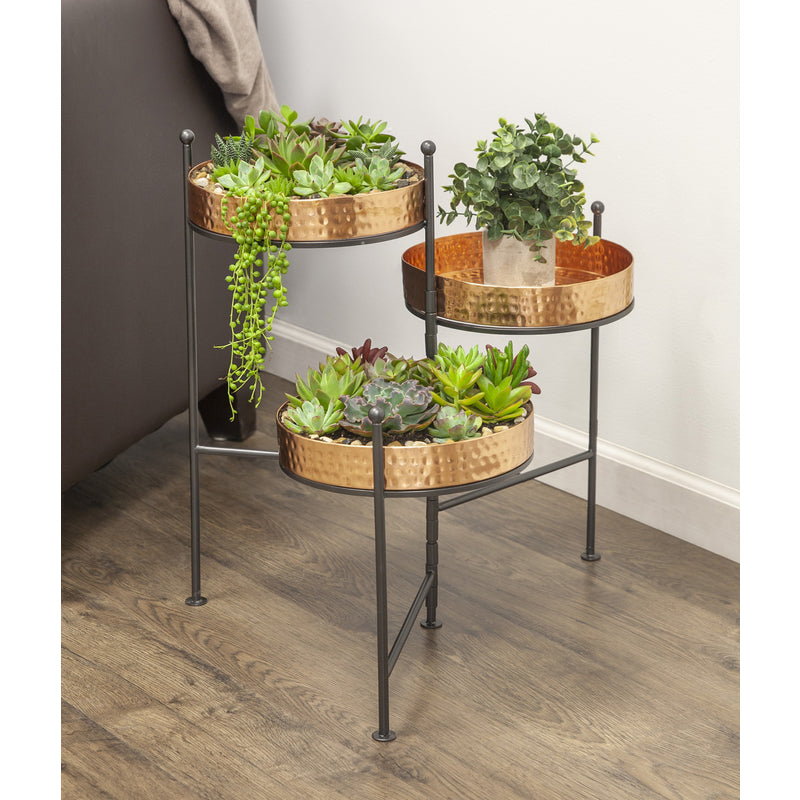 PANACEA - Panacea 20.5 in. H X 21.25 in. W X 16.25 in. D Metal 3 Tiered Planter with Stand Copper