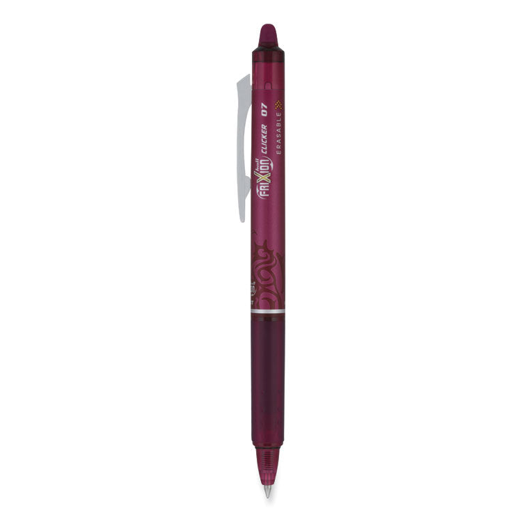 Pilot - FriXion Clicker Erasable Gel Pen, Retractable, Fine 0.7 mm, Burgundy Ink, Burgundy Barrel, Dozen