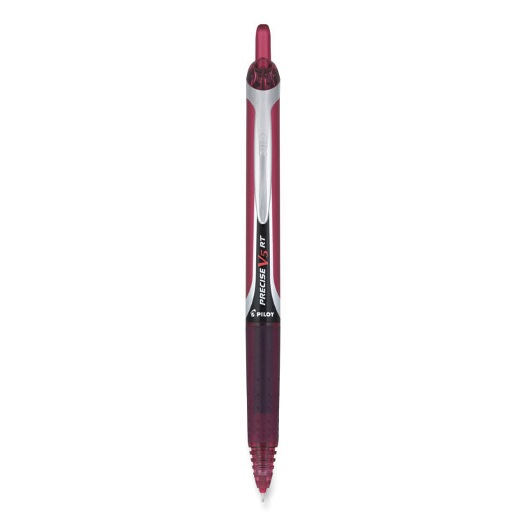 Pilot - Precise V5RT Roller Ball Pen, Retractable, Extra-Fine 0.5 mm, Burgundy Ink, Burgundy/Silver Barrel, Dozen