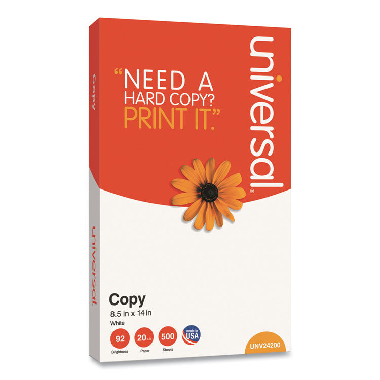 Universal - Legal Size Copy Paper, 92 Bright, 20 lb Bond Weight, 8.5 x 14, White, 500 Sheets/Ream