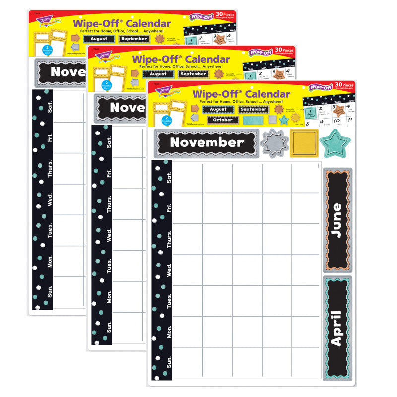 TREND - I ♥ Metal™ Wipe-Off® Calendar Bulletin Board Set, 3 Sets