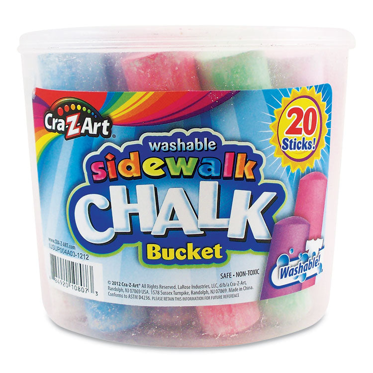 Cra-Z-Art - Washable Sidewalk Jumbo Chalk in Storage Bucket with Lid and Handle, 12.63", 20 Assorted Colors