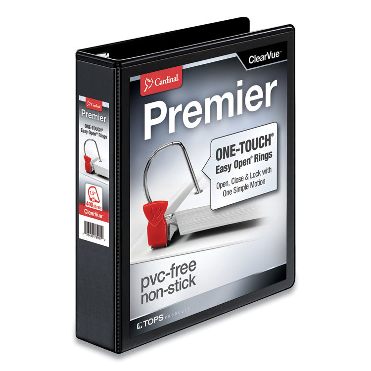 Cardinal - Premier Easy Open ClearVue Locking Slant-D Ring Binder, 3 Rings, 1.5" Capacity, 11 x 8.5, Black