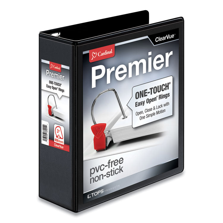 Cardinal - Premier Easy Open ClearVue Locking Slant-D Ring Binder, 3 Rings, 3" Capacity, 11 x 8.5, Black