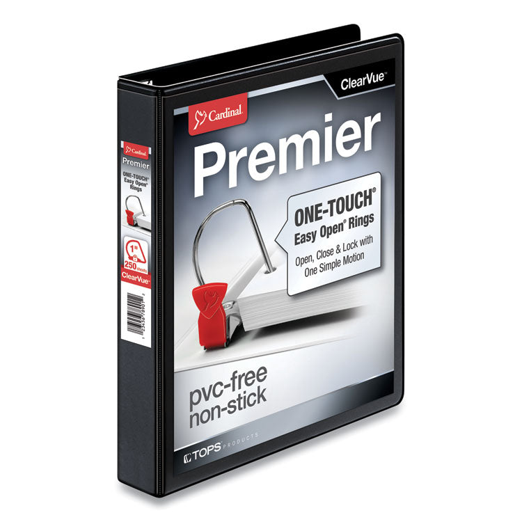 Cardinal - Premier Easy Open ClearVue Locking Slant-D Ring Binder, 3 Rings, 1" Capacity, 11 x 8.5, Black