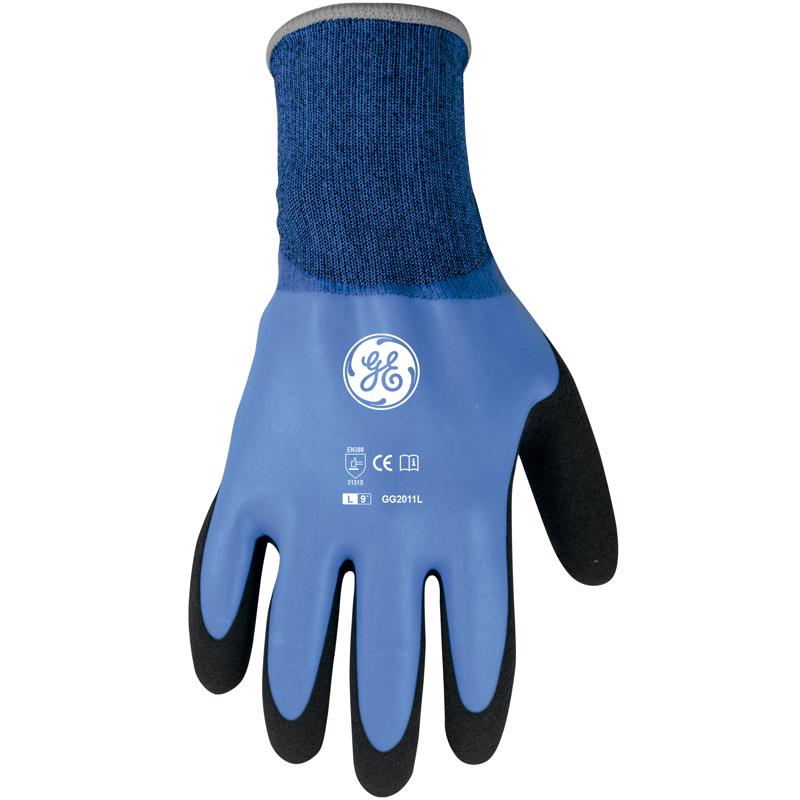 GENERAL ELECTRIC - General Electric Unisex Dipped Gloves Black/Blue L 1 pair [GG211LC]