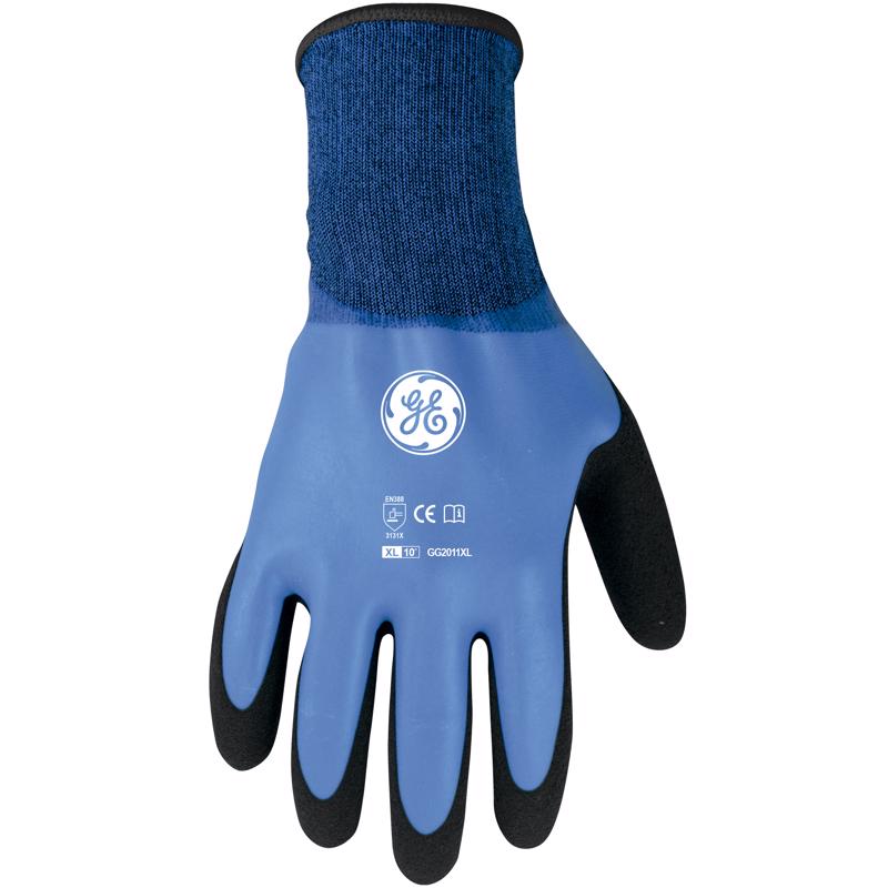 GENERAL ELECTRIC - General Electric Unisex Dipped Gloves Black/Blue XL 1 pair - Case of 12 [GG211XLC]