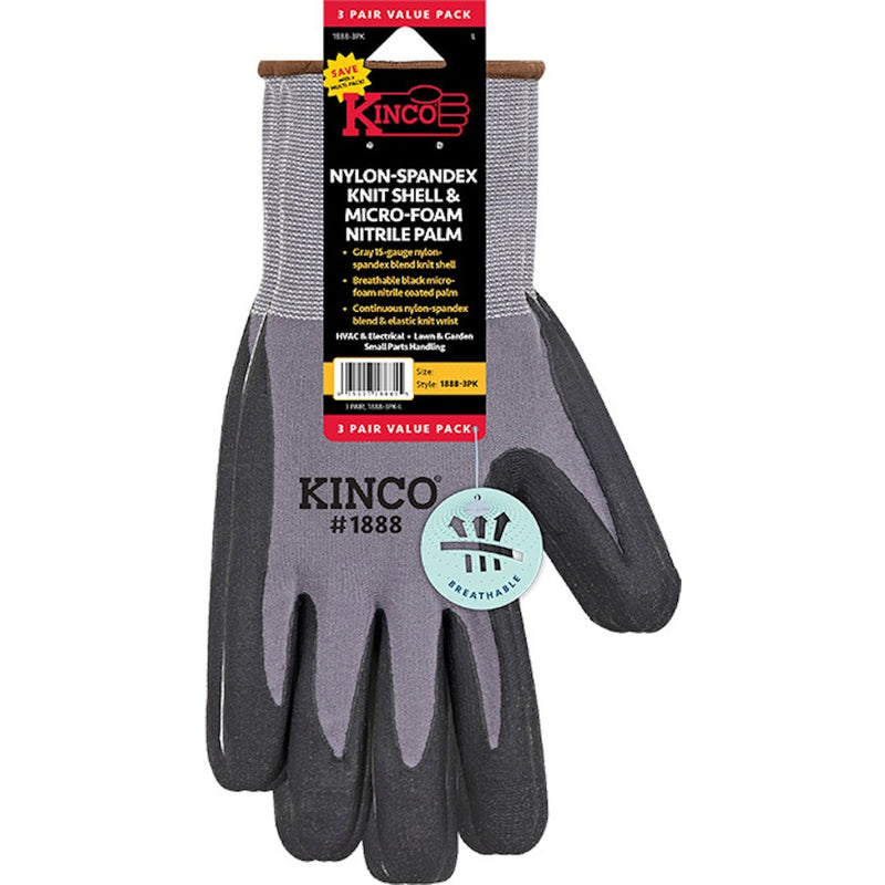 KINCO - Kinco Men's Indoor/Outdoor Palm Gloves Gray L 3 pair