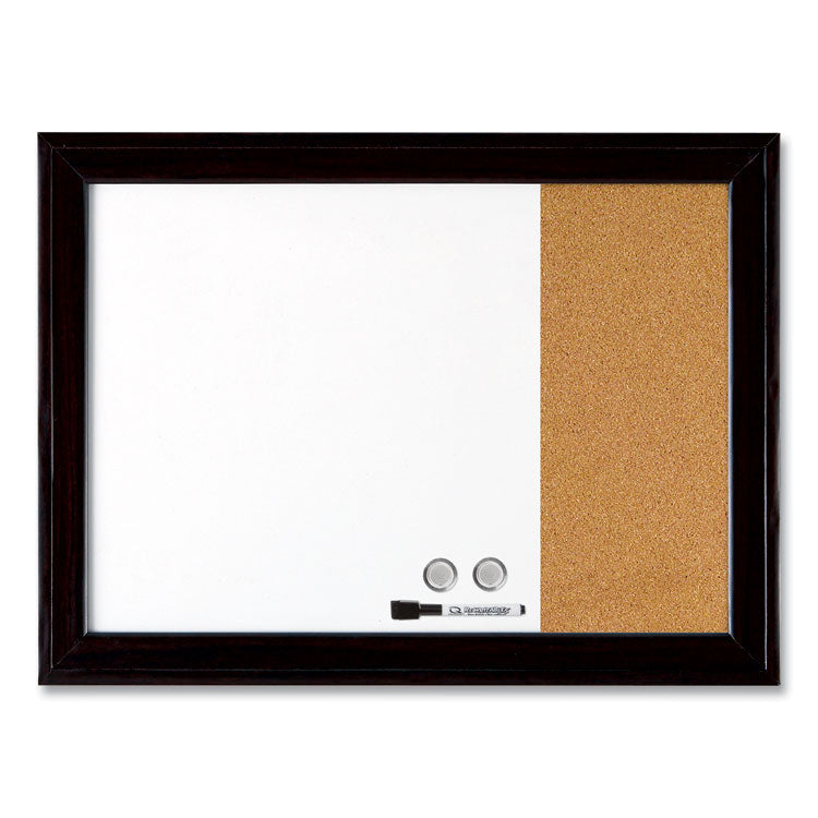 Quartet - Home Decor Magnetic Combo Dry Erase Board with Cork Board on Side, 23 x 17, Tan/White Surface, Black Wood Frame