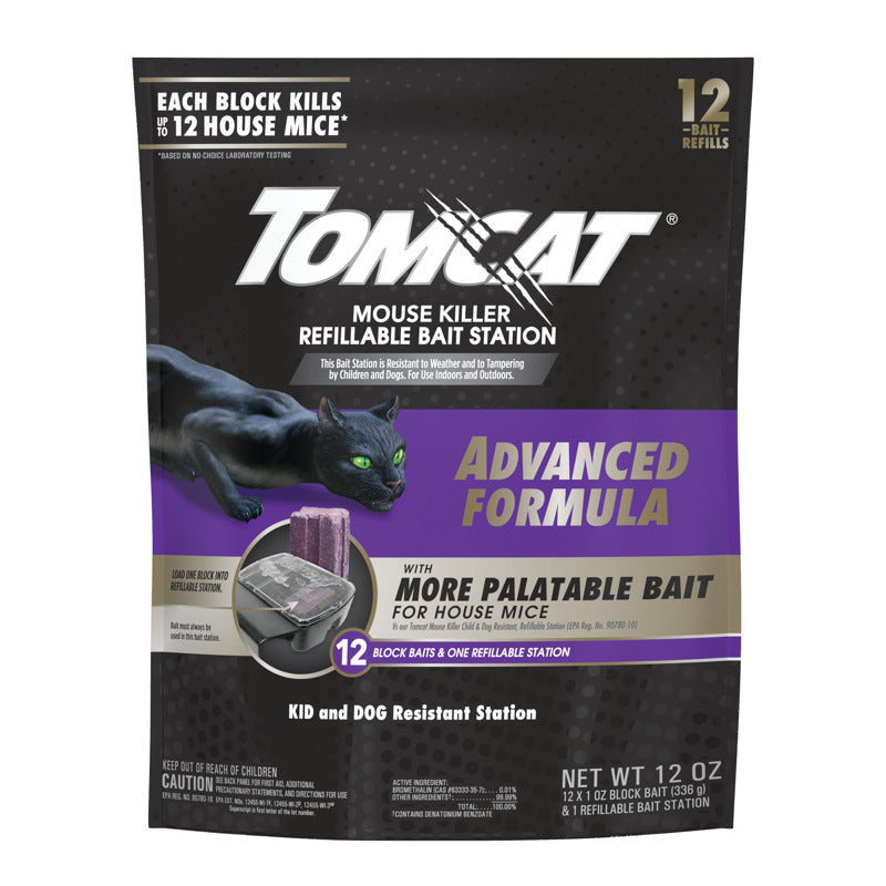 TOMCAT - Tomcat Mouse Killer Refillable Bait Station Blocks For Mice 12 oz 12 pk