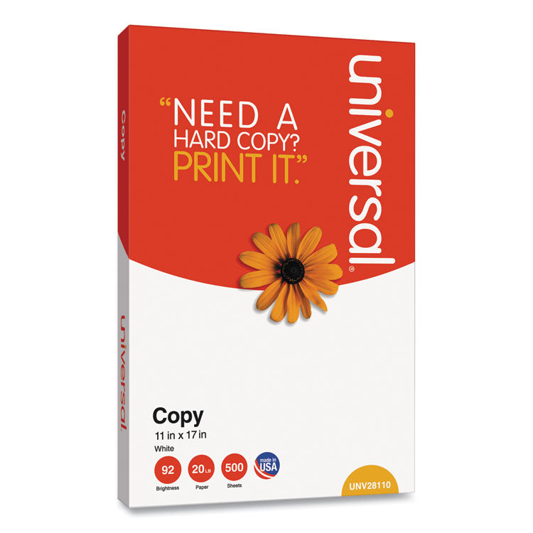 Universal - Copy Paper, 92 Bright, 20 lb Bond Weight, 11 x 17, White, 500 Sheets/Ream