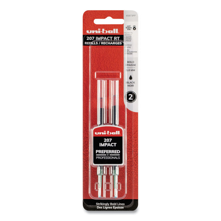 uniball - Refill for Gel 207 IMPACT RT Roller Ball Pens, Bold Conical Tip, Black Ink, 2/Pack