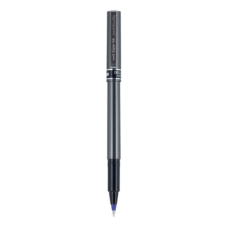 uniball - Deluxe Roller Ball Pen, Stick, Micro 0.5 mm, Blue Ink, Metallic Gray Barrel, Dozen