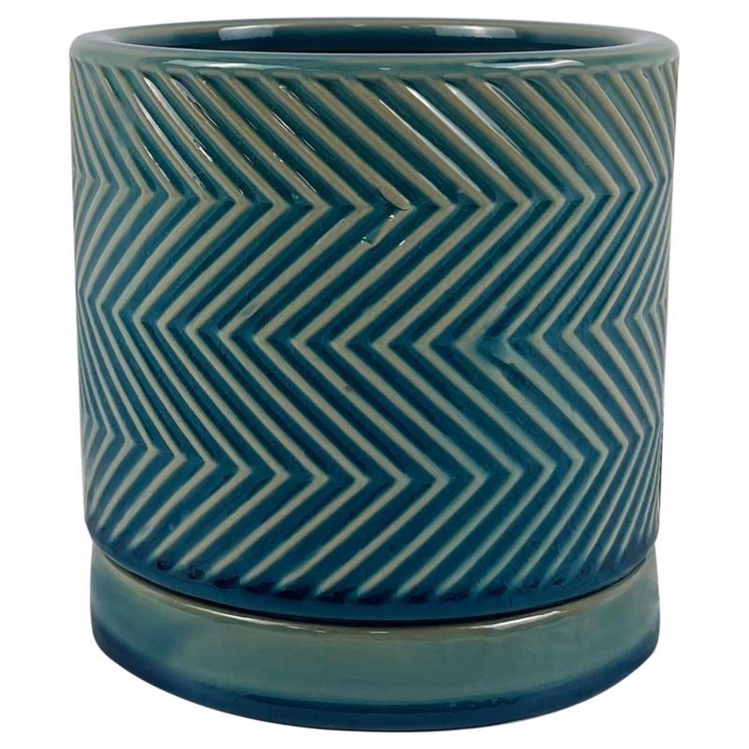 Border Concepts 8 in. D Ceramic Cross Pattern Planter Blue