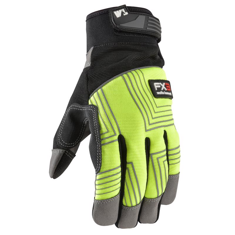 1WELLS LAMONT - Wells Lamont FX3 Men's Indoor/Outdoor Hi-Viz Work Gloves Black/Yellow L 1 pair