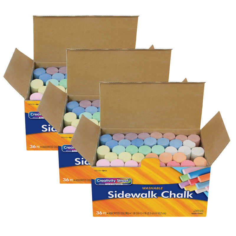 CREATIVITY STREET - Sidewalk Chalk, Assorted Colors, 4", 37 Pieces Per Pack, 3 Packs
