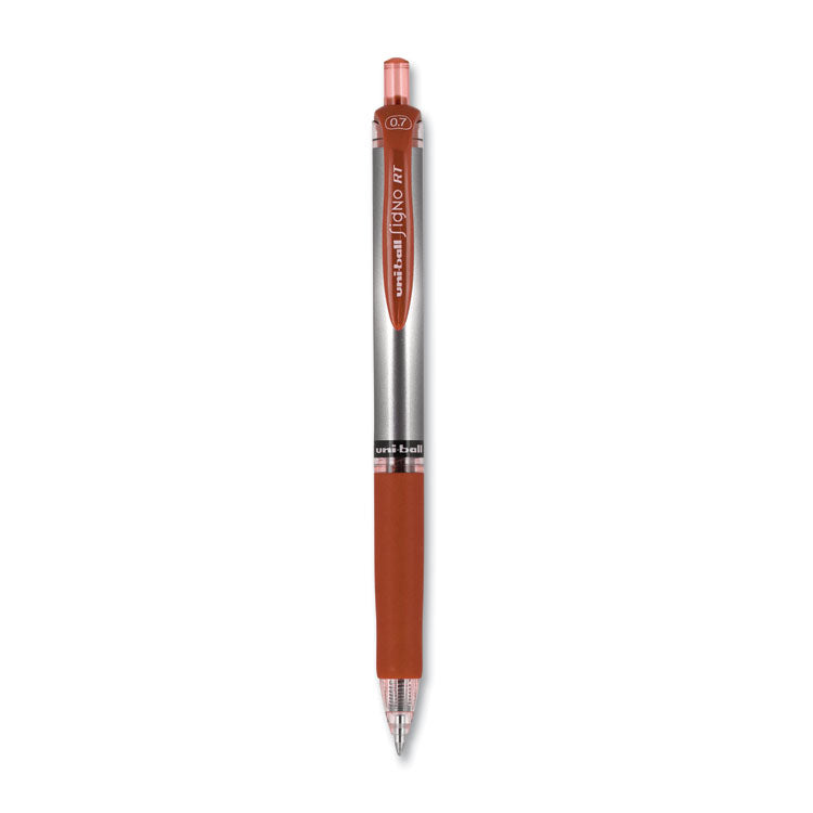 uniball - Signo Gel Pen, Retractable, Medium 0.7 mm, Red Ink, Red/Metallic Accents Barrel, Dozen