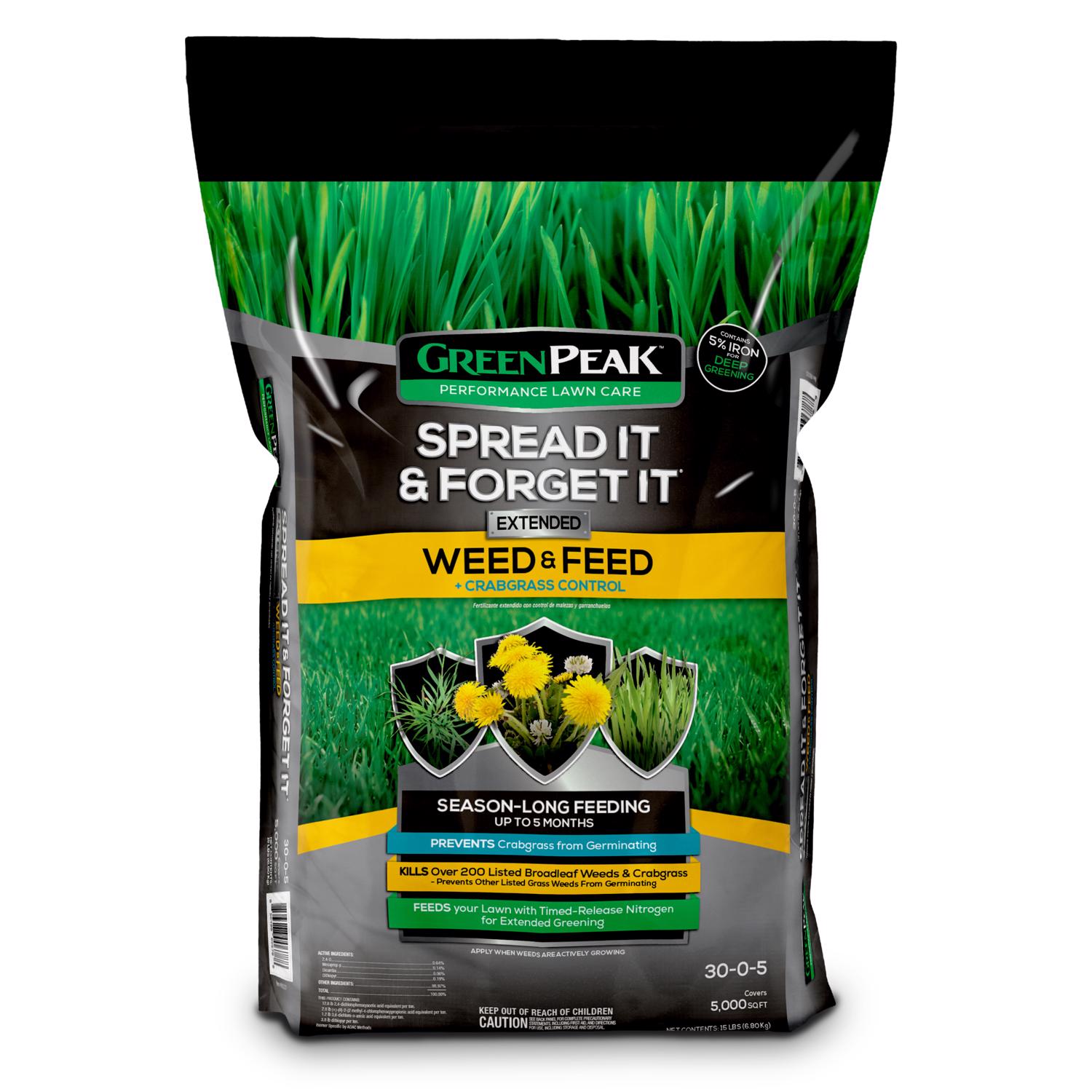 GreenPeak Spread It and Forget It Weed & Feed Lawn Fertilizer For All Grasses 5000 sq ft