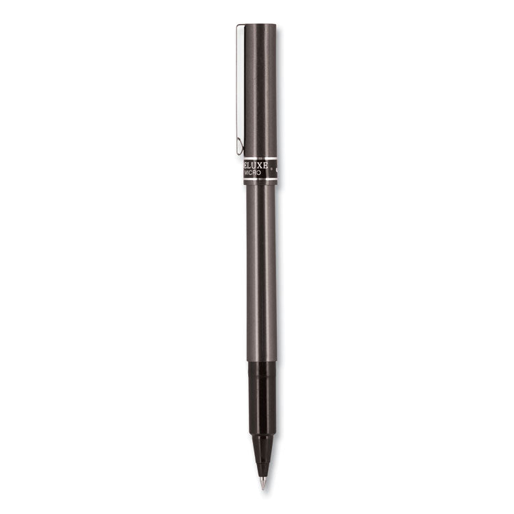 uniball - Deluxe Roller Ball Pen, Stick, Micro 0.5 mm, Black Ink, Metallic Gray Barrel, Dozen