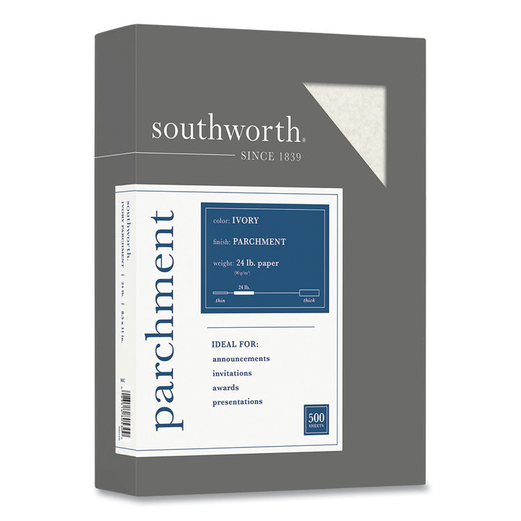 Southworth - Parchment Specialty Paper, 24 lb Bond Weight, 8.5 x 11, Ivory, 500/Ream